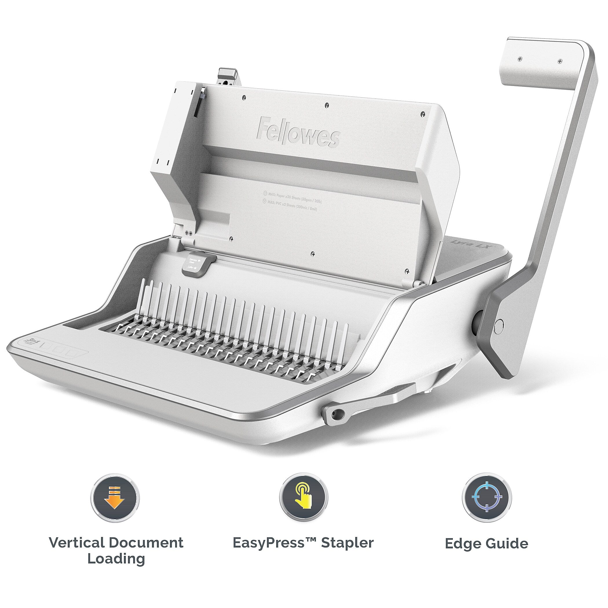 Fellowes Lyra Comb Binding Machine, 30 Sheet Capacity, White/Gray