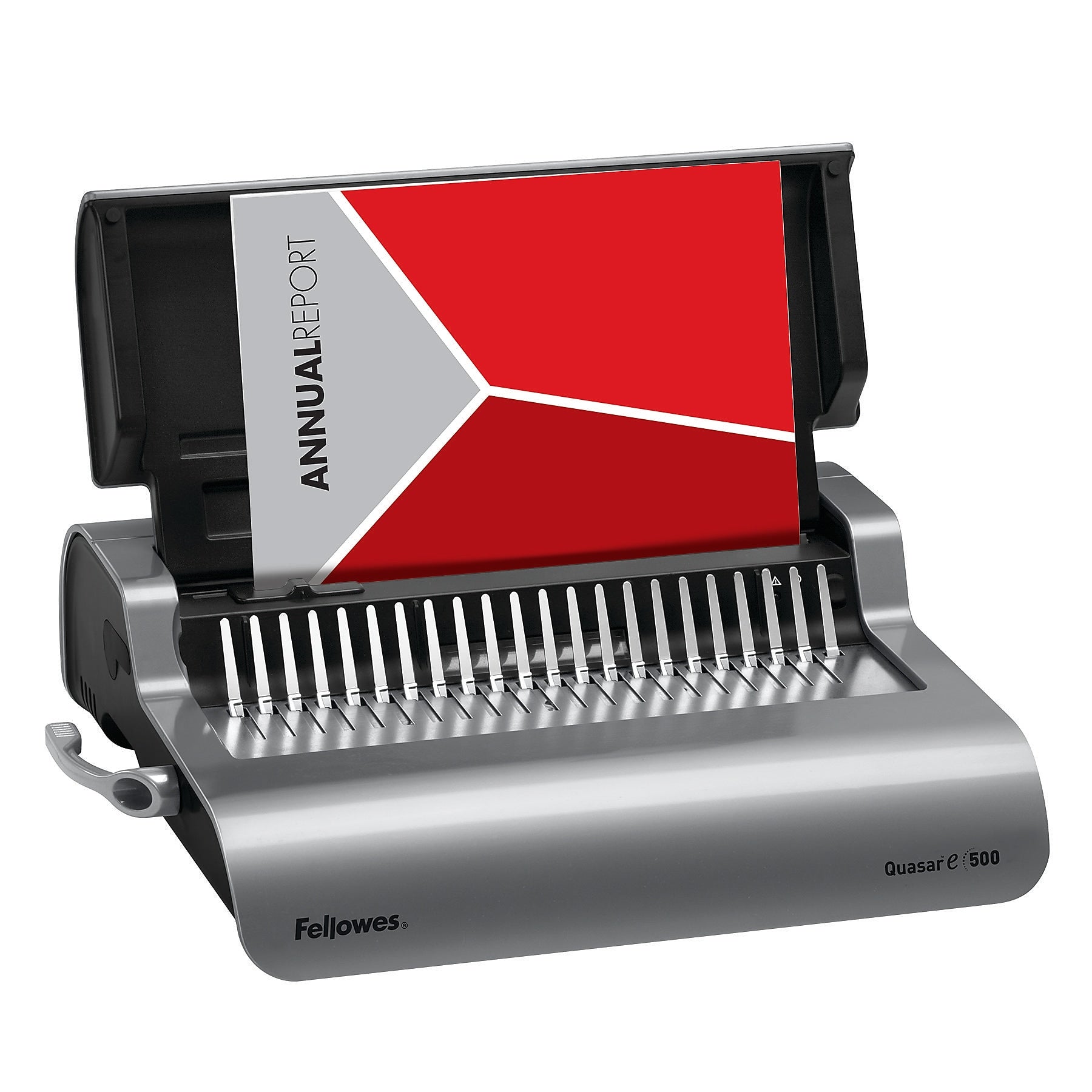 Fellowes Quasar-E Comb Binding Machine, 500 Sheet Capacity, Metallic Silver/Black