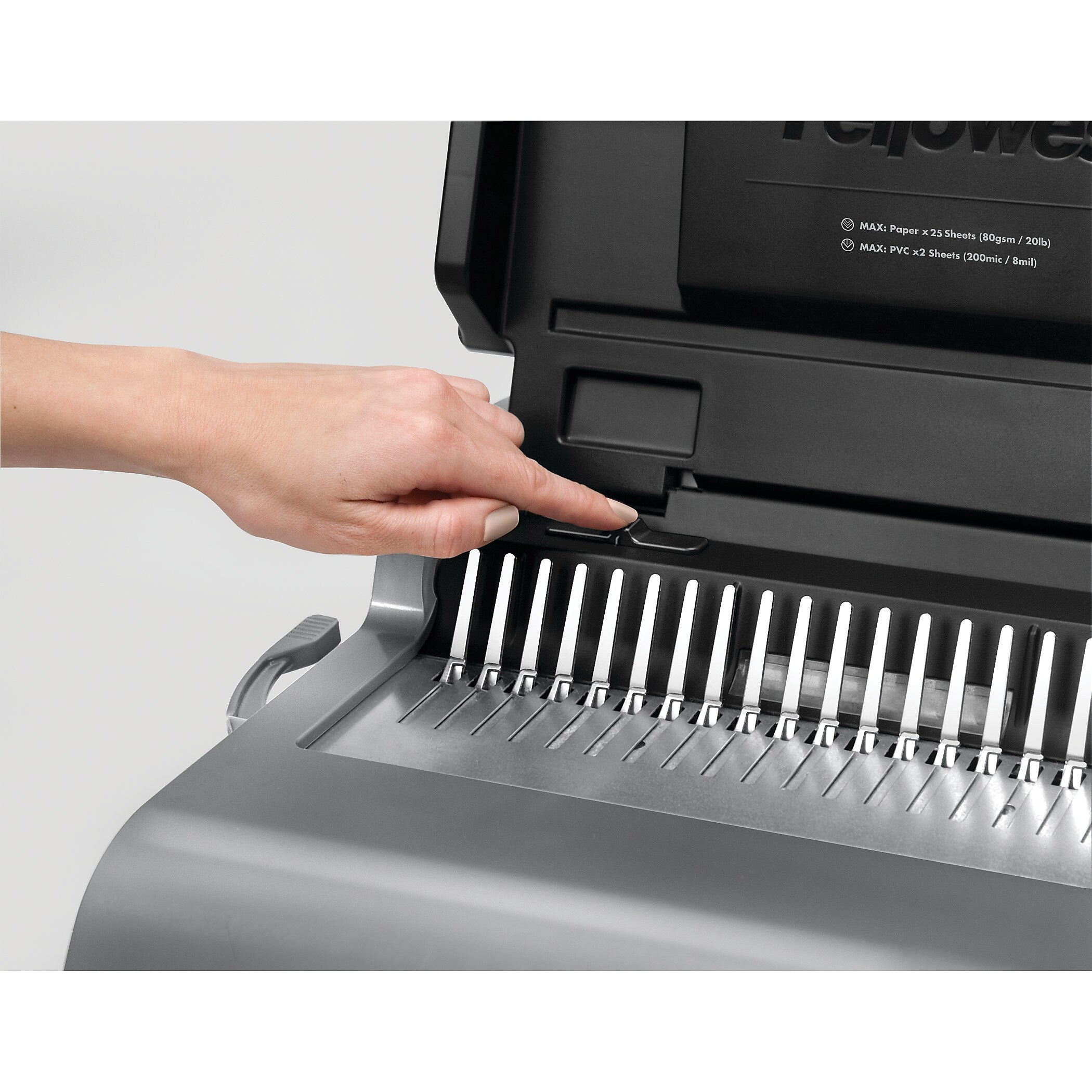 Fellowes Quasar-E Comb Binding Machine, 500 Sheet Capacity, Metallic Silver/Black