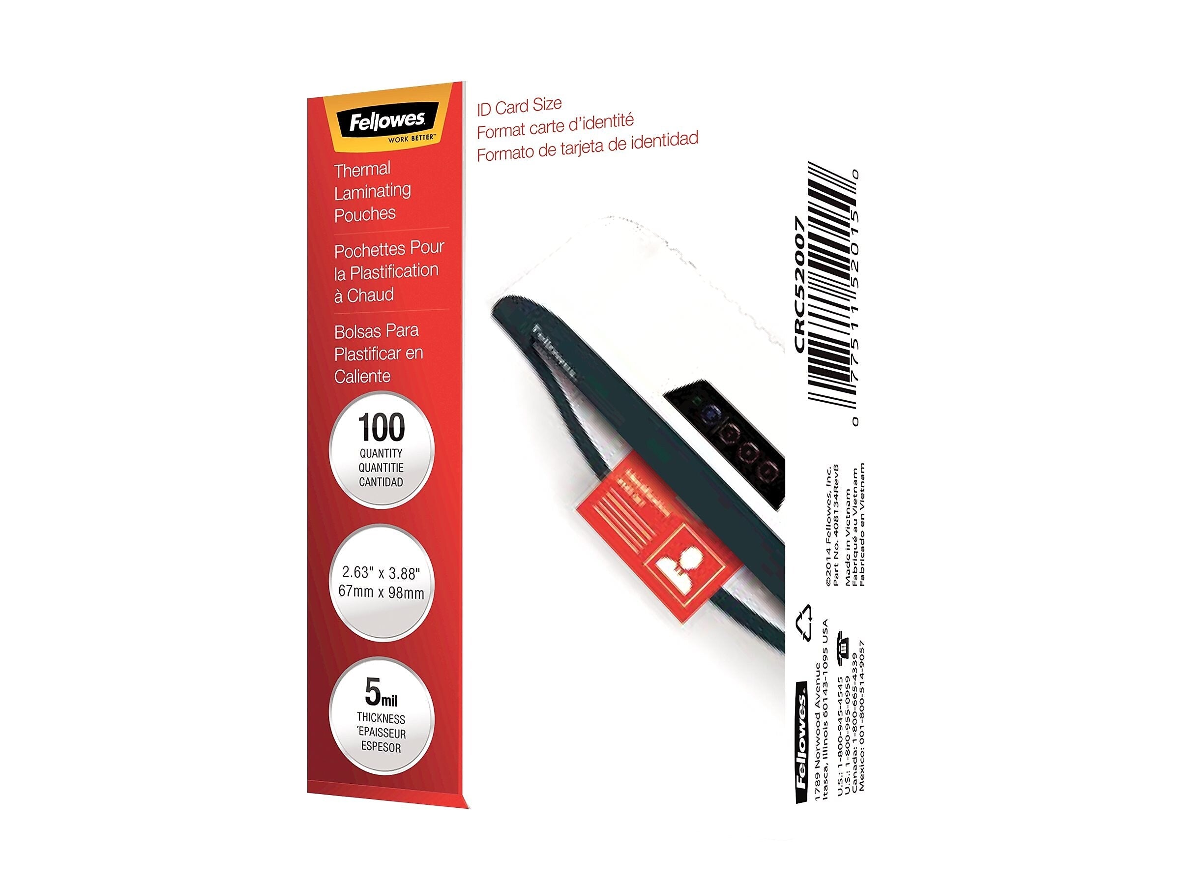 Fellowes Thermal Laminating Pouches, ID Tag, 5 Mil, 100/Pack
