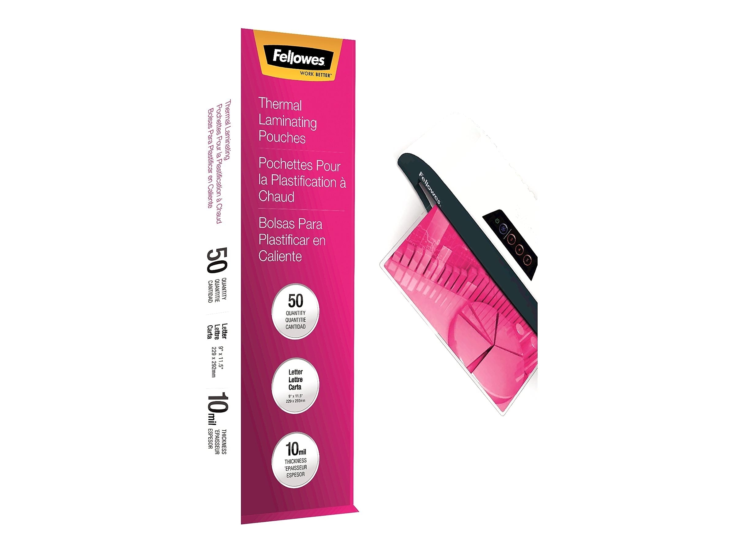 Fellowes Thermal Laminating Pouches, Letter Size, 10 Mil, 50/Pack