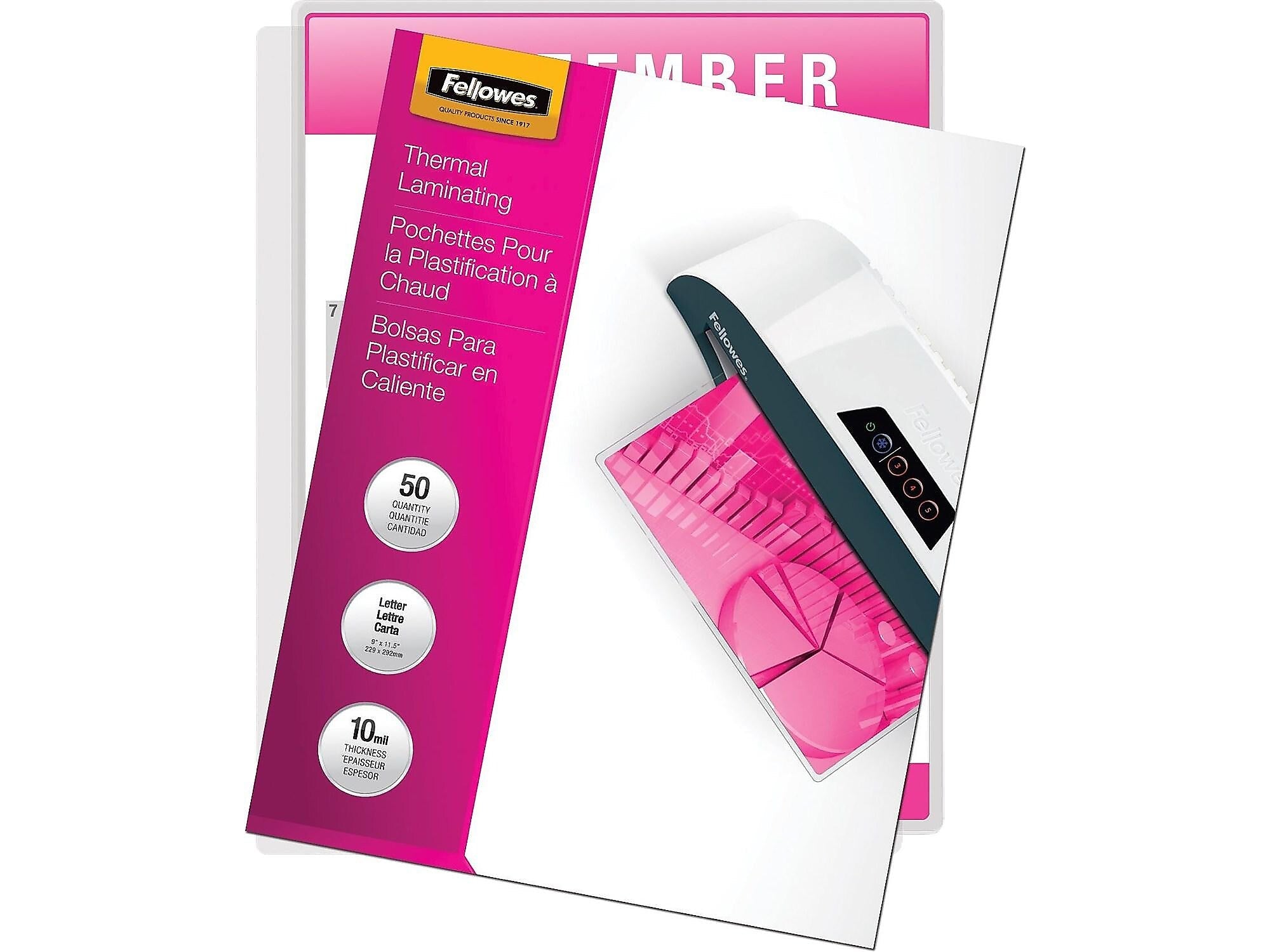 Fellowes Thermal Laminating Pouches, Letter Size, 10 Mil, 50/Pack