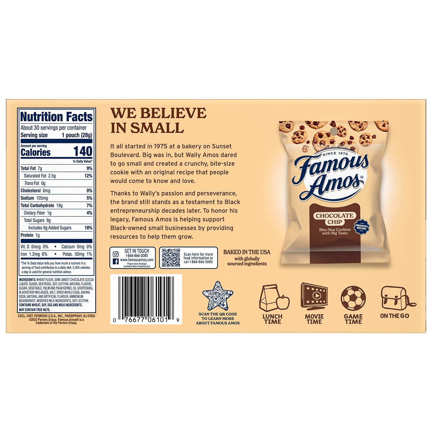 Ferrara Famous Amos Wonders From the World Belgian Chocolate Cookies, 1 oz., 30/Carton