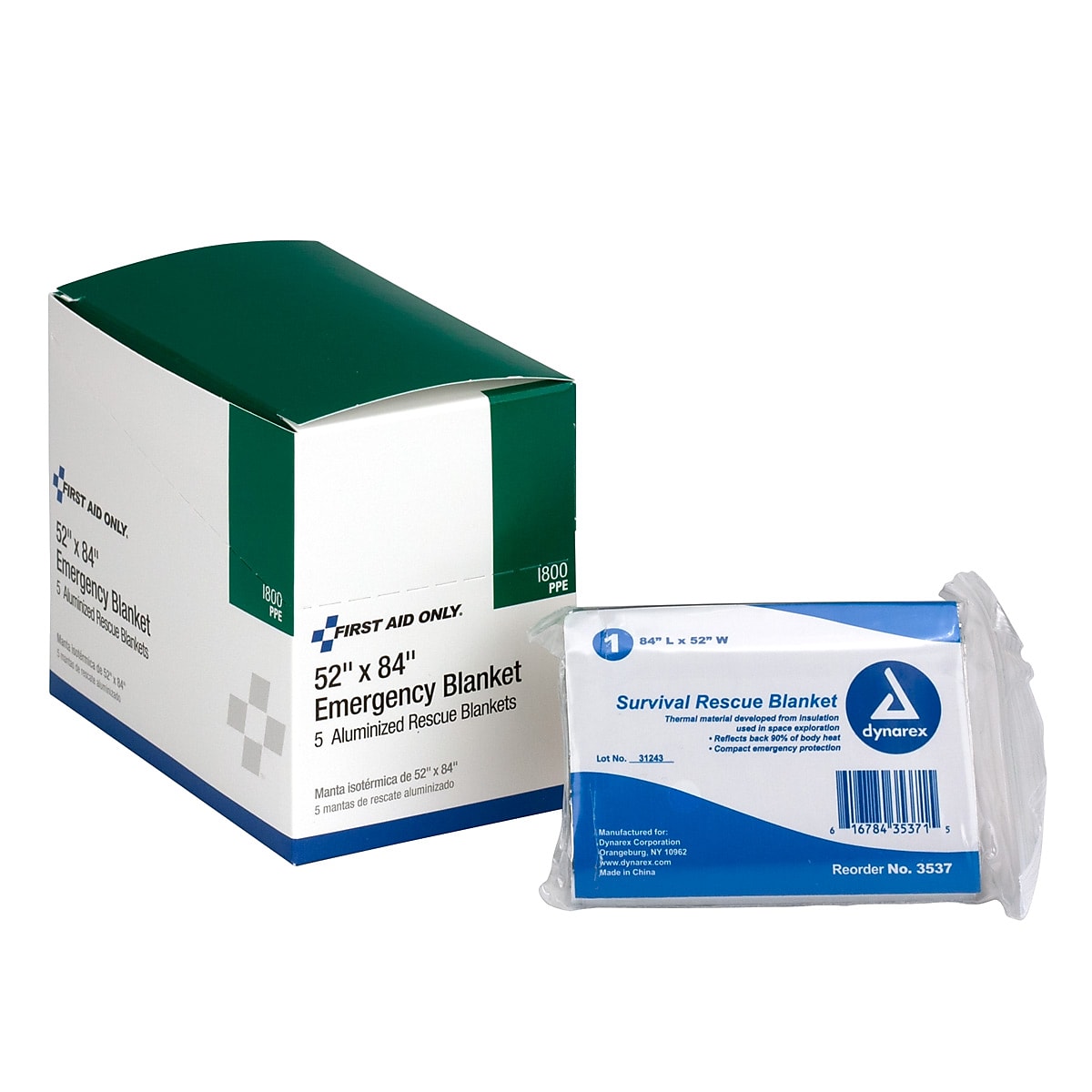 First Aid Only Aluminized Emergency Blanket, 5/Box
