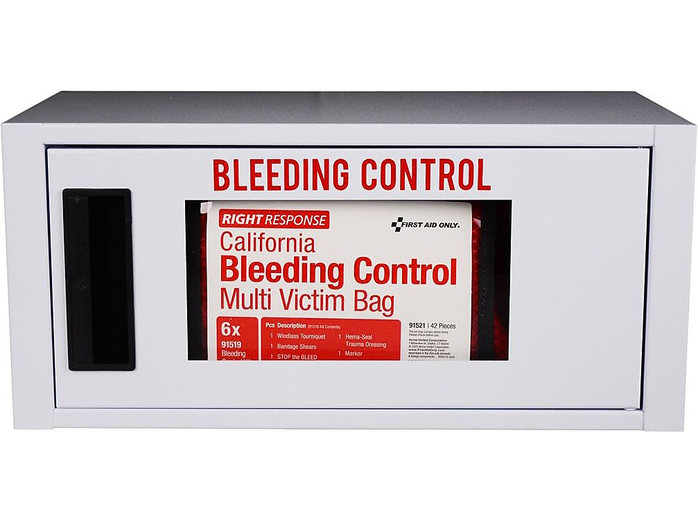 First Aid Only Bleeding Control Cabinet with Multiple Bag, California AB2260, with Alarm