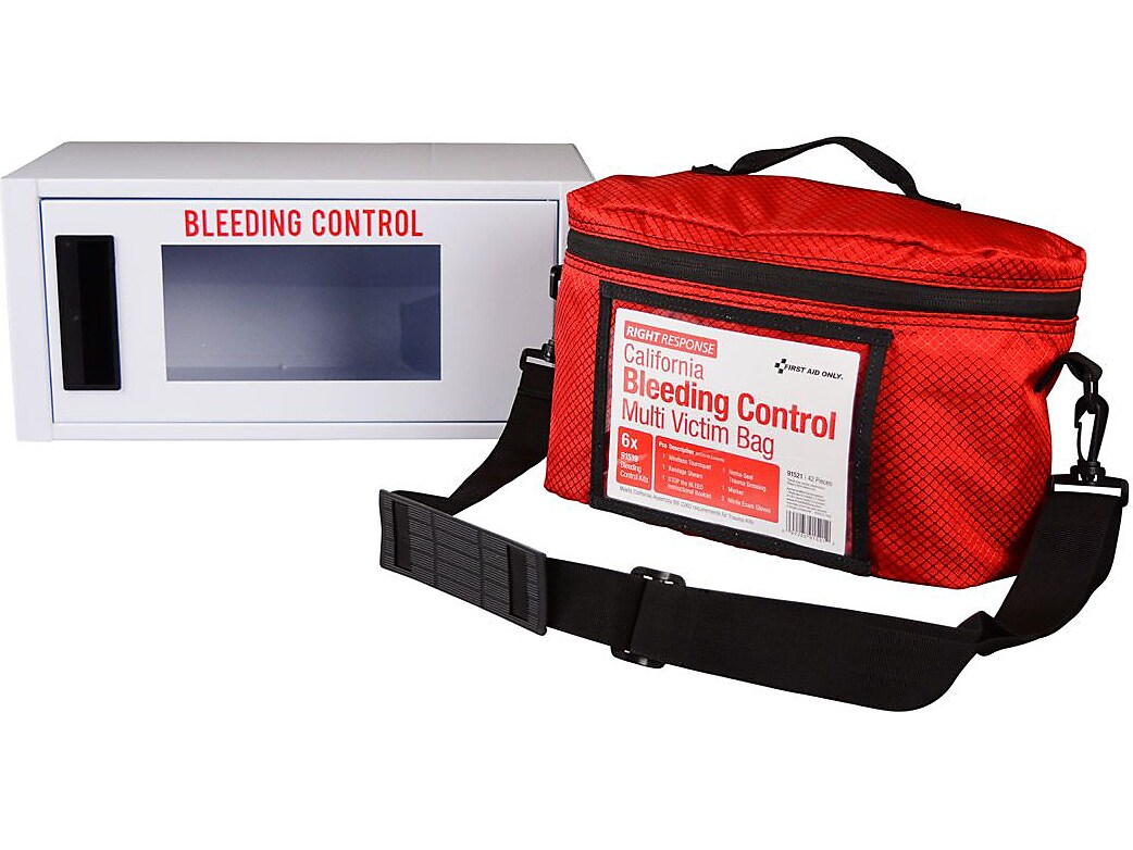 First Aid Only Bleeding Control Cabinet with Multiple Bag, California AB2260, with Alarm