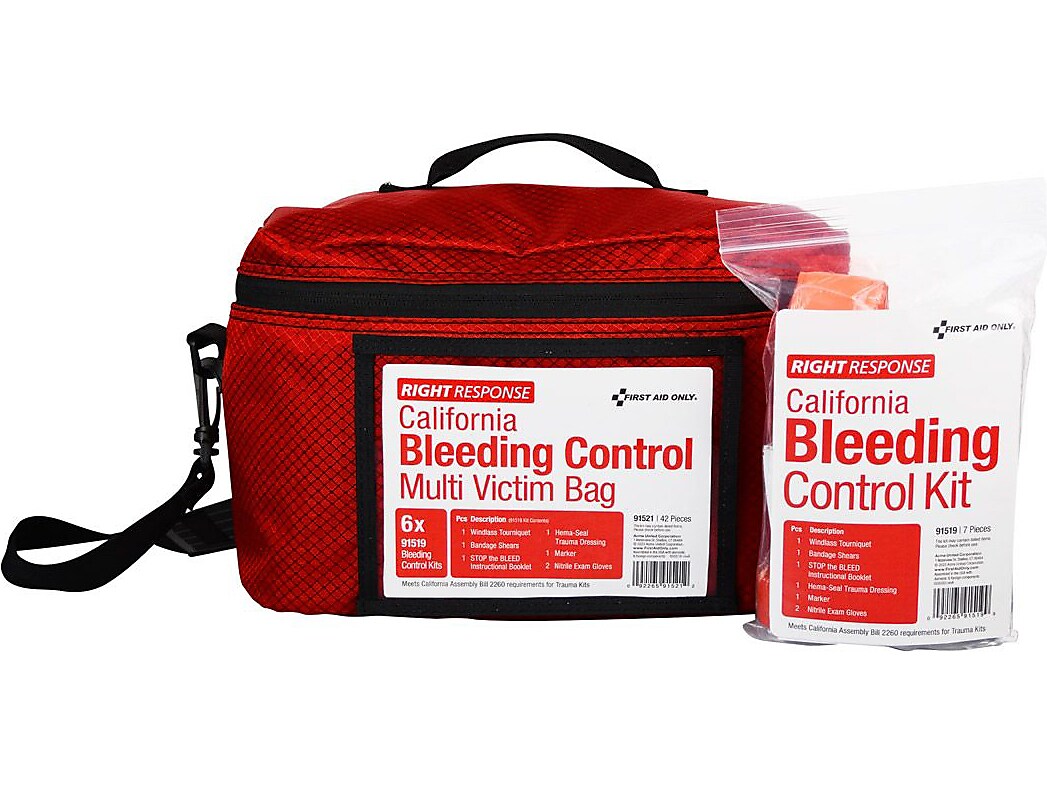 First Aid Only Bleeding Control Cabinet with Multiple Bag, California AB2260, with Alarm