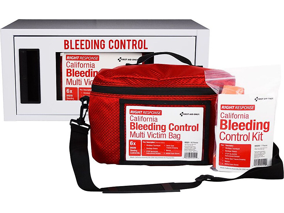 First Aid Only Bleeding Control Cabinet with Multiple Victim Bag, California AB2260, without Alarm