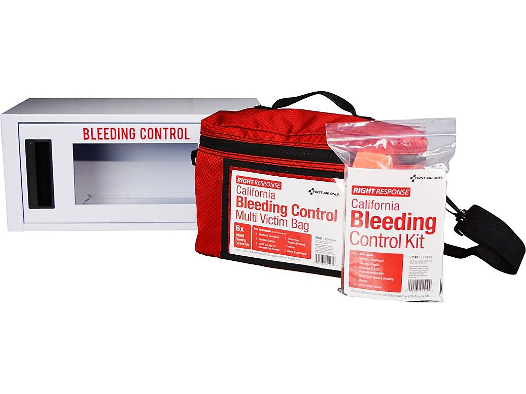 First Aid Only Bleeding Control Cabinet with Multiple Victim Bag, California AB2260, without Alarm