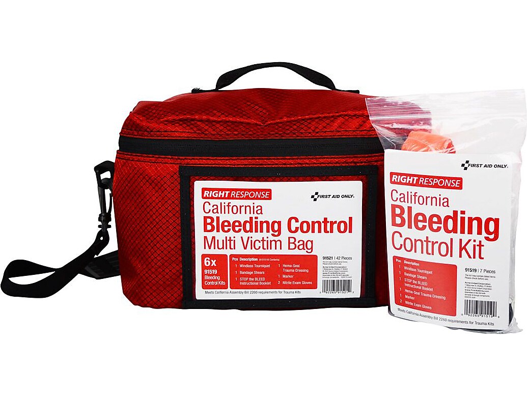 First Aid Only Bleeding Control Cabinet with Multiple Victim Bag, California AB2260, without Alarm
