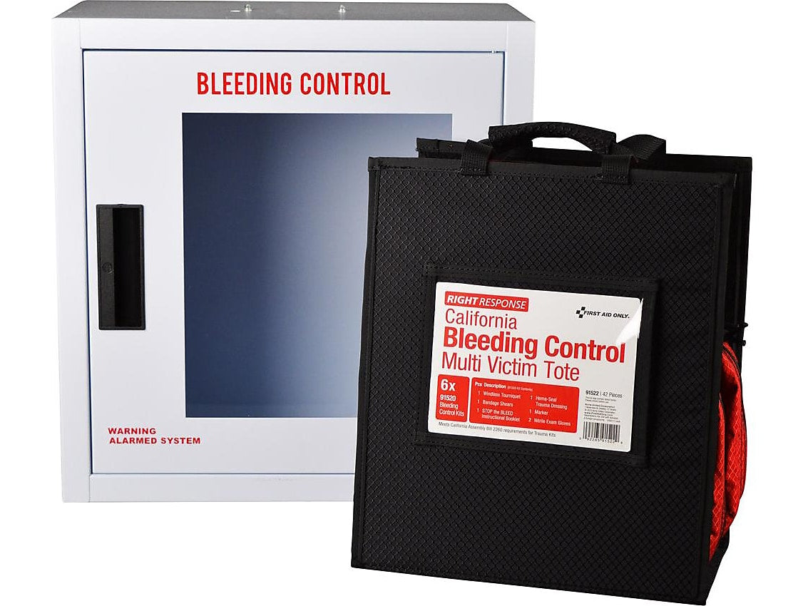 First Aid Only Bleeding Control Cabinet with Multiple Victim Tote, California AB2260, With Alarm