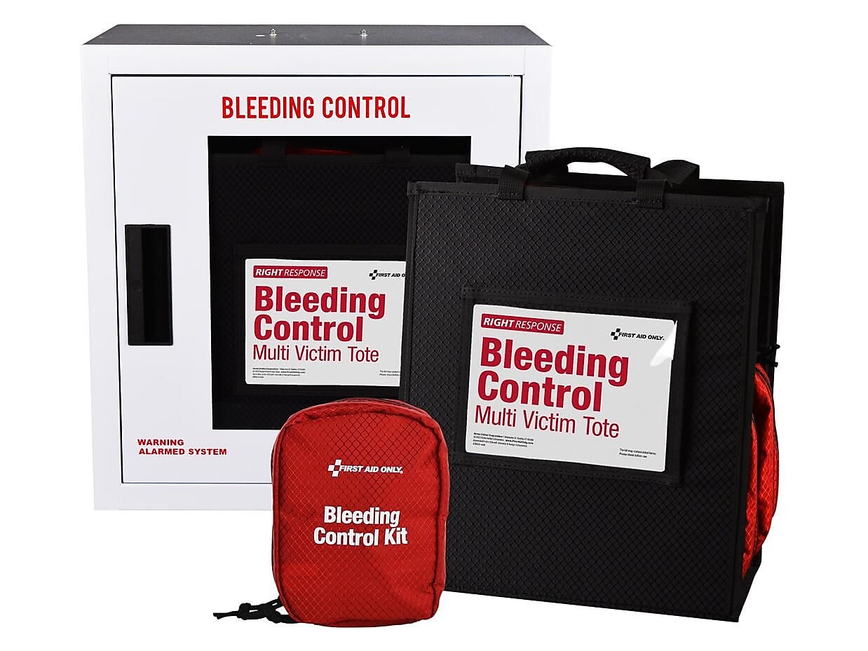 First Aid Only Bleeding Control Cabinet with Multiple Victim Tote, California AB2260, With Alarm