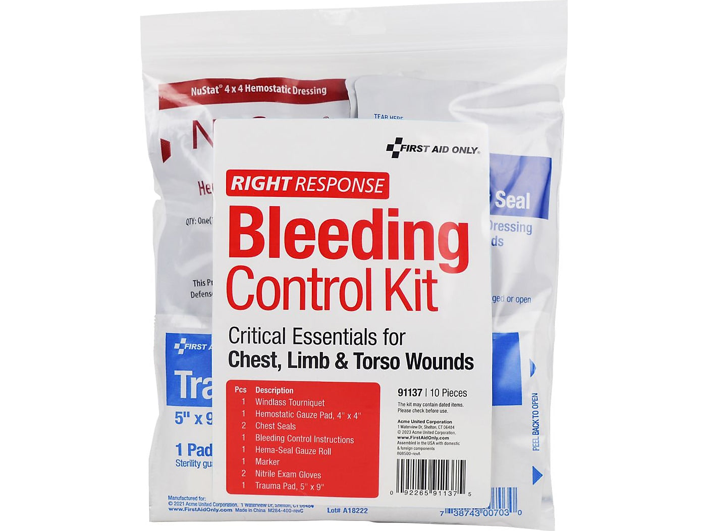 First Aid Only Critical Essentials Bleeding Control Kit for Limb, Chest & Torso Wounds
