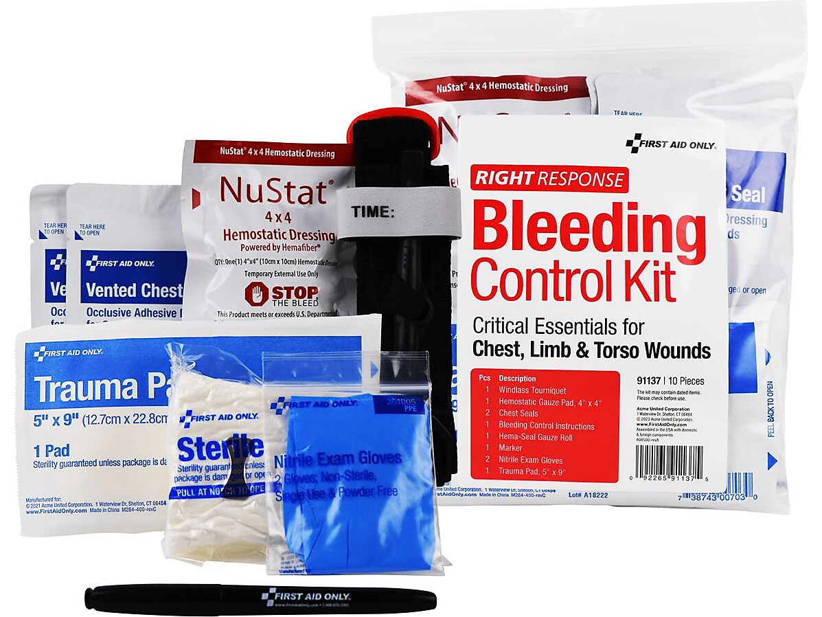 First Aid Only Critical Essentials Bleeding Control Kit for Limb, Chest & Torso Wounds