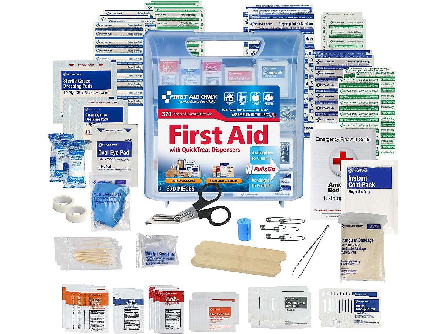 First Aid Only QuickTreat First Aid Kits, 370 Pieces, Clear/Blue