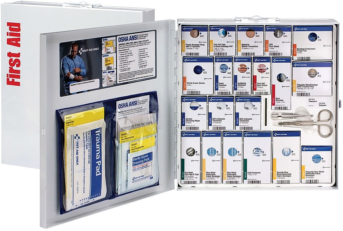 First Aid Only SmartCompliance Food Service Cabinet, ANSI Class A/ANSI 2021, 50 People, 289 Pieces, White, Kit