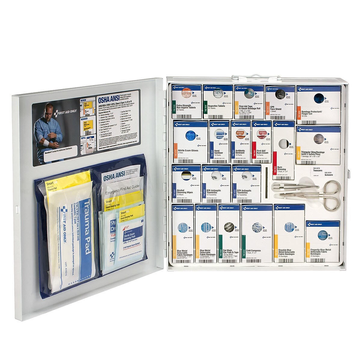 First Aid Only SmartCompliance Food Service Cabinet, ANSI Class A/ANSI 2021, 50 People, 289 Pieces, White, Kit