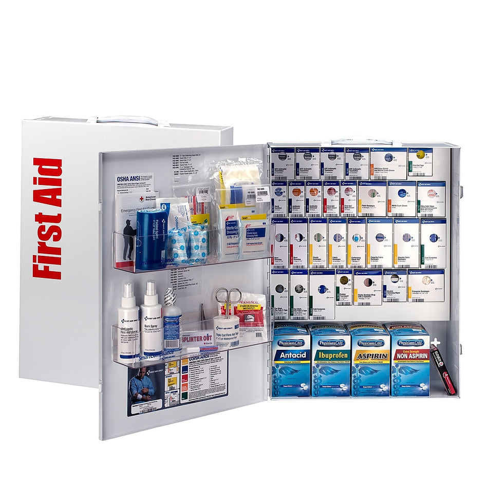 First Aid Only SmartCompliance Office Cabinet, ANSI Class B/ANSI 2021, 150 People, 909 Pieces, White, Kit