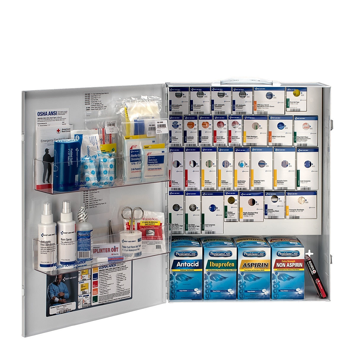 First Aid Only SmartCompliance Office Cabinet, ANSI Class B/ANSI 2021, 150 People, 909 Pieces, White, Kit