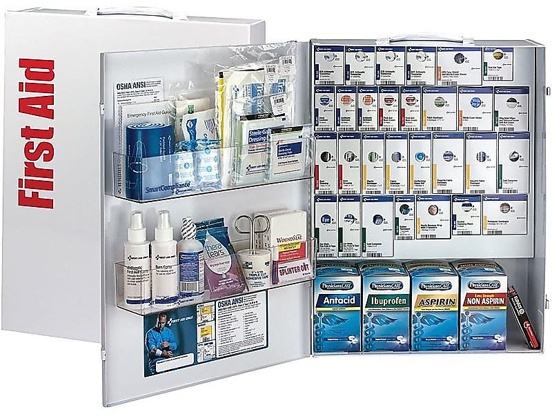 First Aid Only SmartCompliance Office Cabinet, ANSI Class B/ANSI 2021, 150 People, 909 Pieces, White, Kit