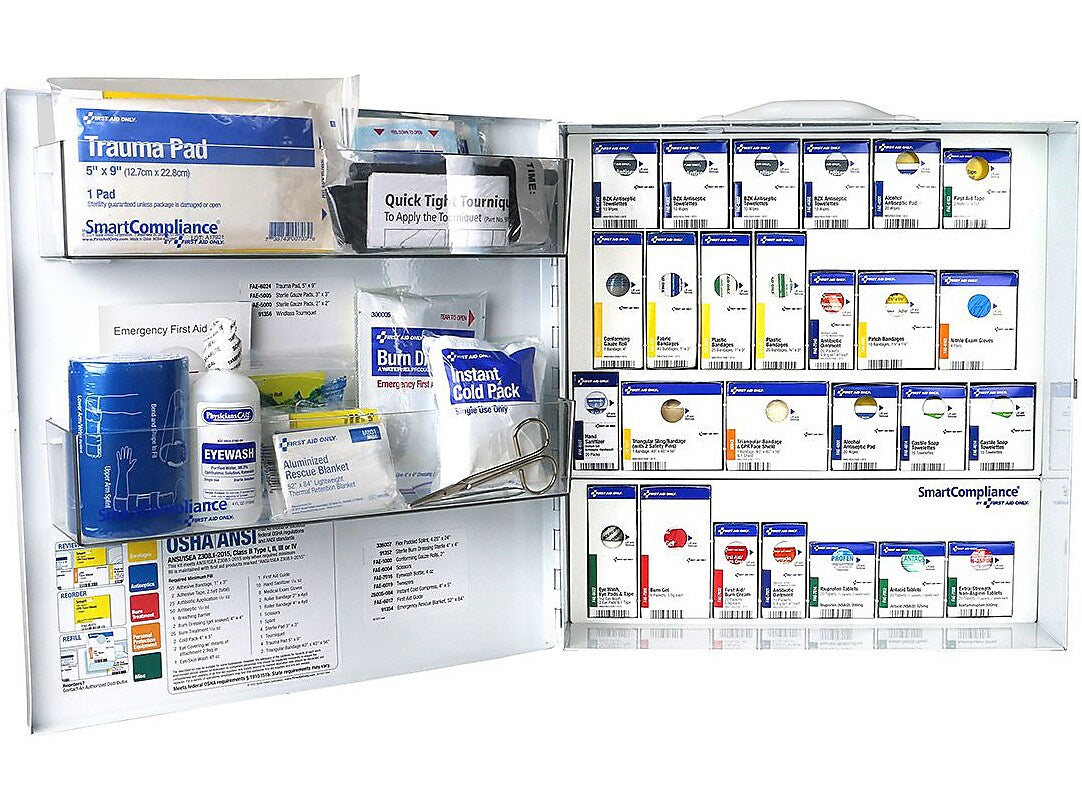 First Aid Only SmartCompliance Office First Aid Cabinet, ANSI Class B, 100 People, 391 Pieces, White