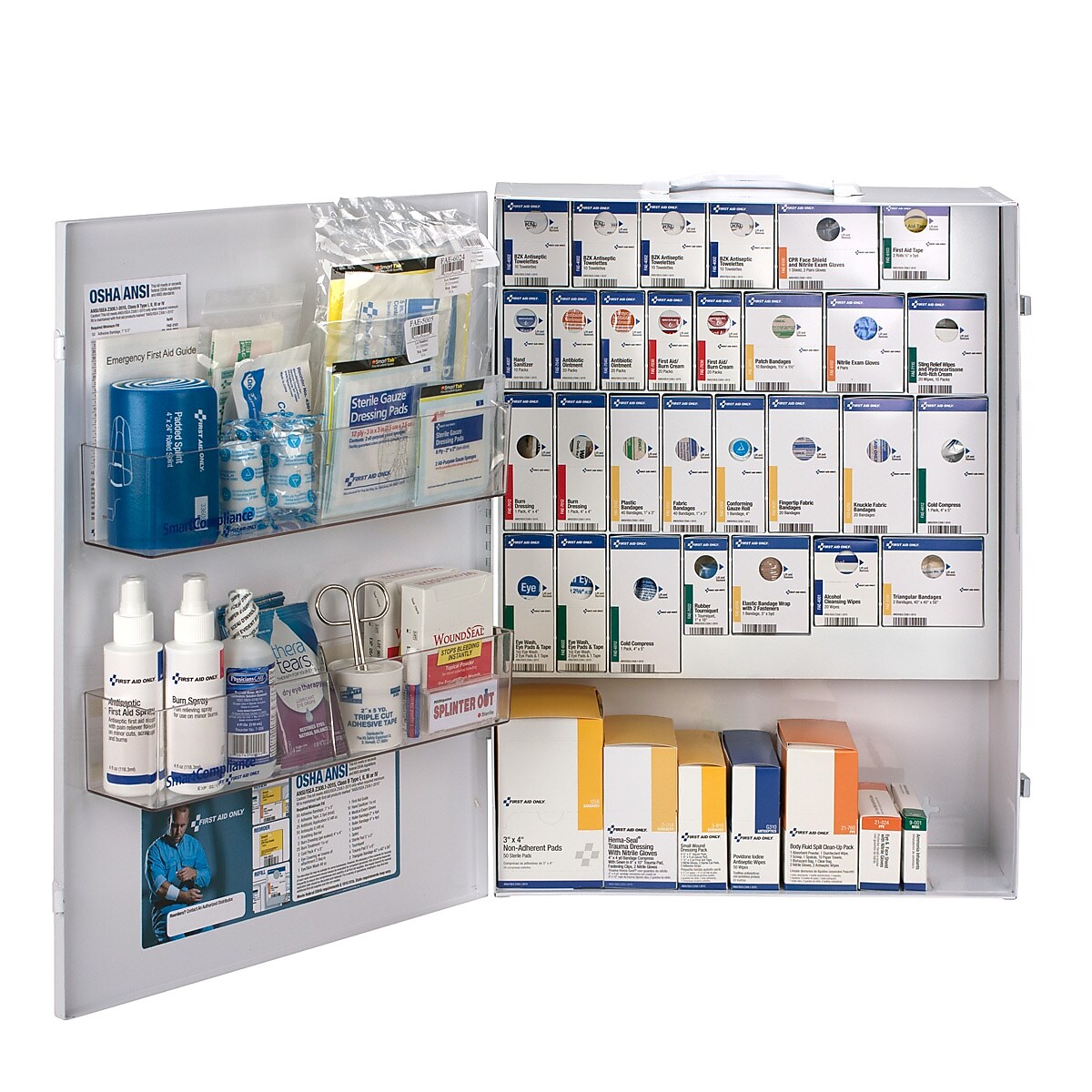 First Aid Only SmartCompliance Office First Aid Cabinet, ANSI Class B, 150 People, 668 Pieces, White, Kit