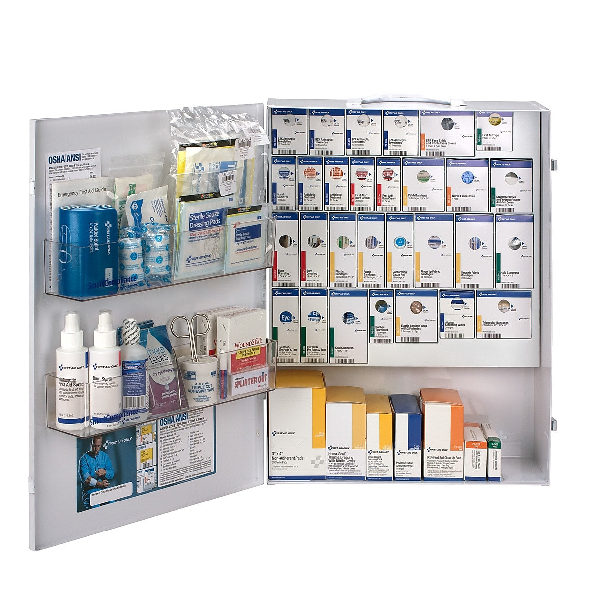 First Aid Only SmartCompliance Office First Aid Cabinet, ANSI Class B, 150 People, 668 Pieces, White, Kit