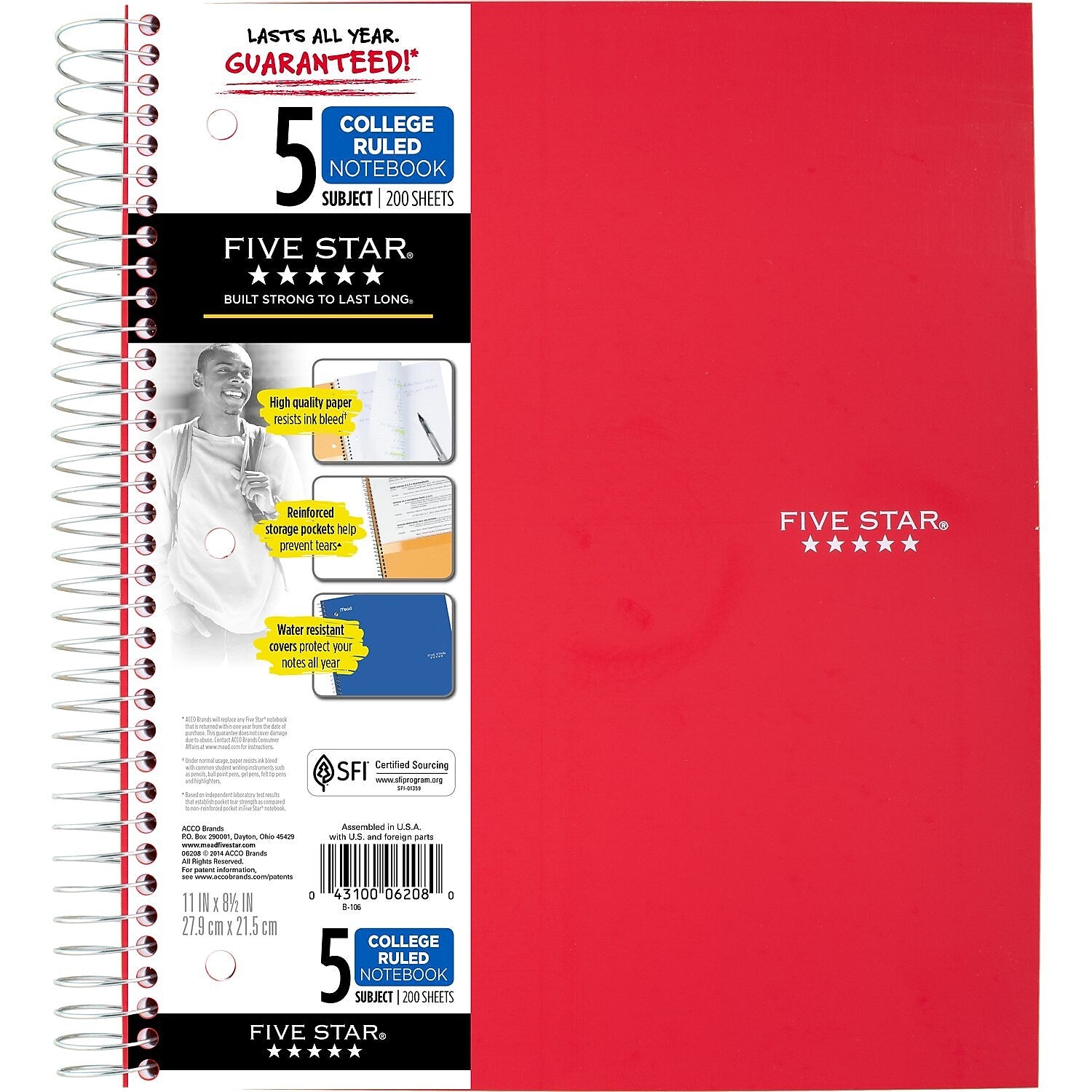 Five Star 5-Subject Notebook, 8.5