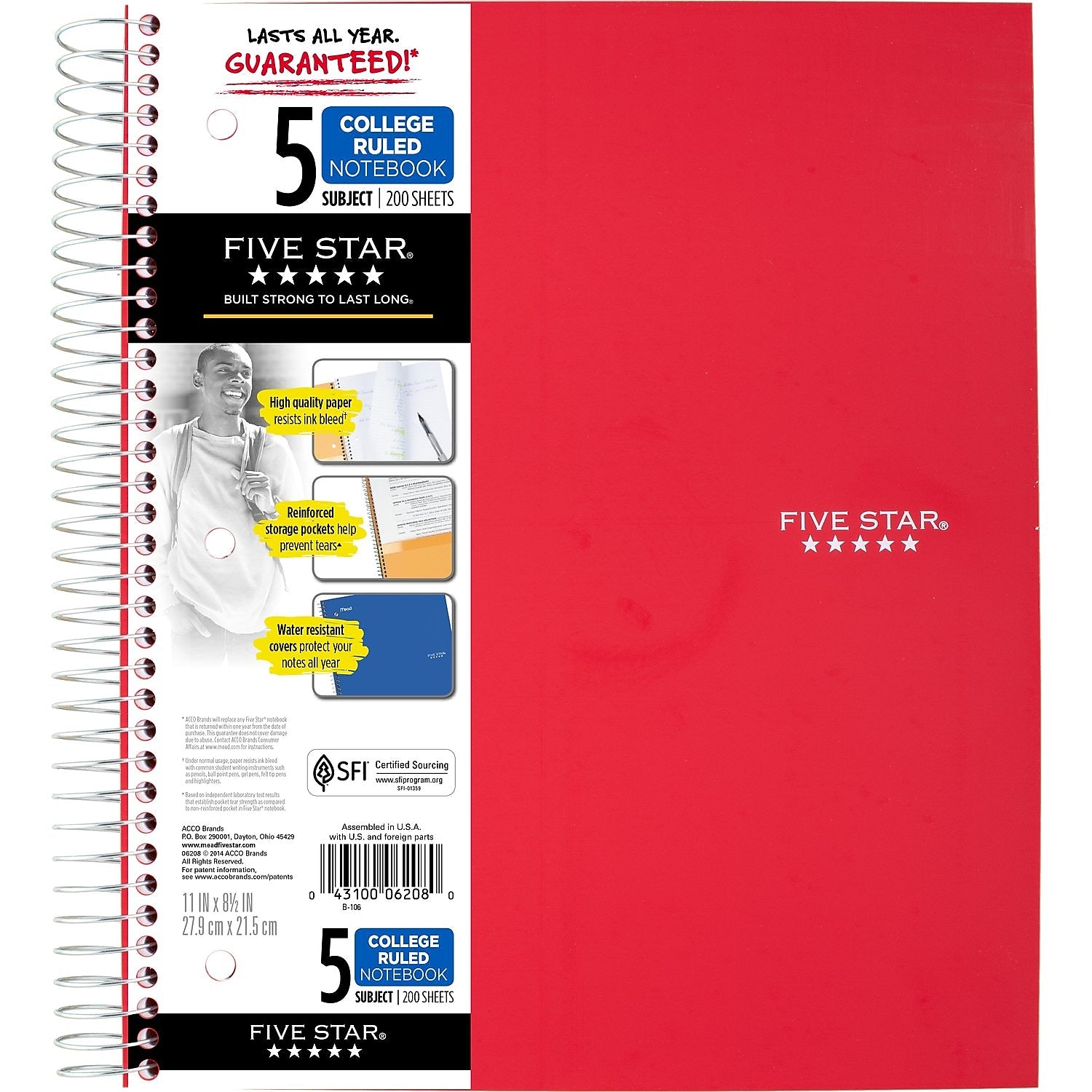 Five Star 5-Subject Notebook, 8.5