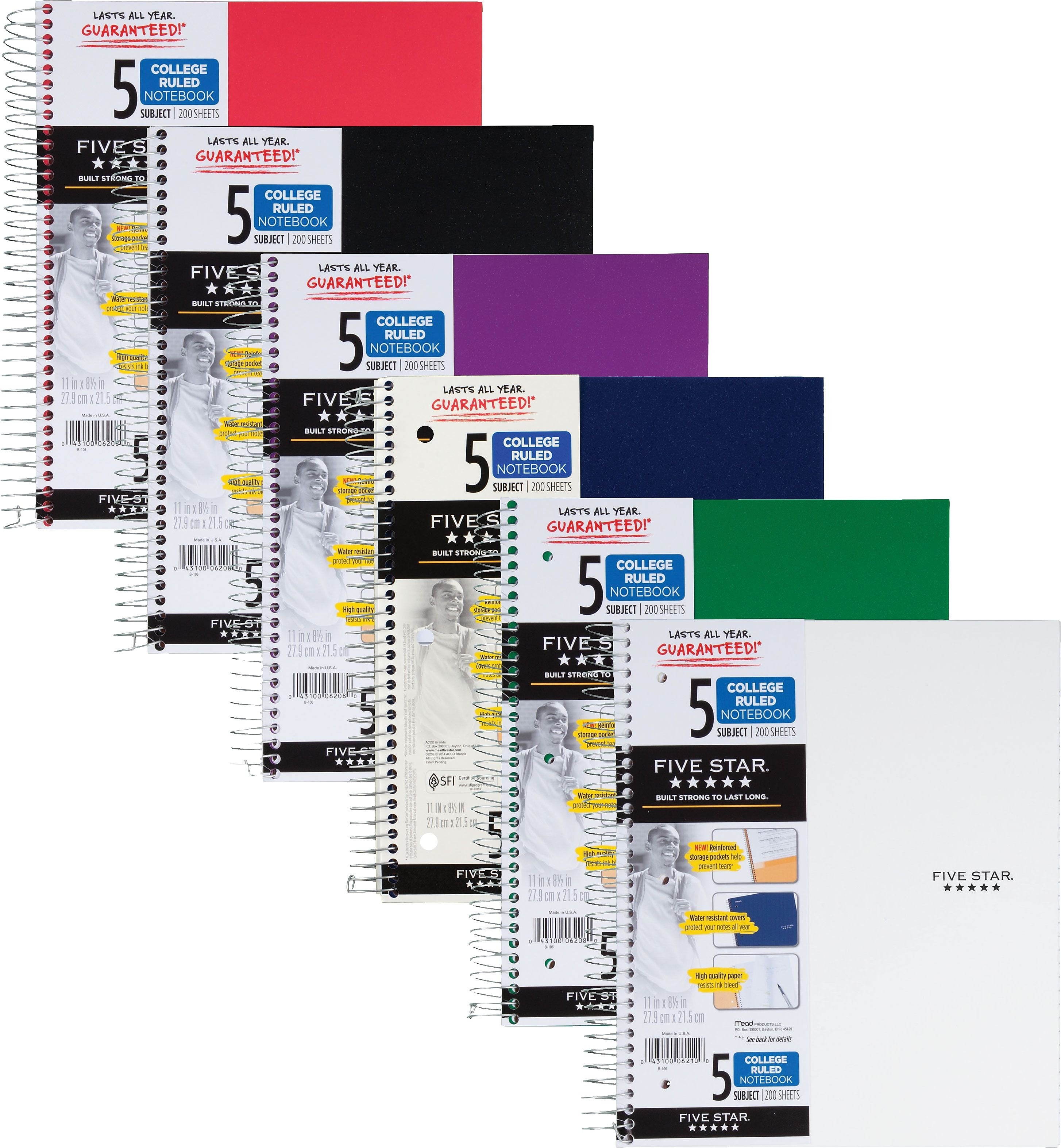 Five Star 5-Subject Subject Notebooks, 8.5