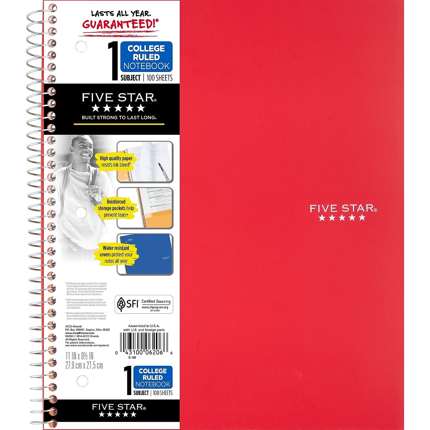 Five Star Wirebound Notebook, 1-Subject Notebook, 8.5