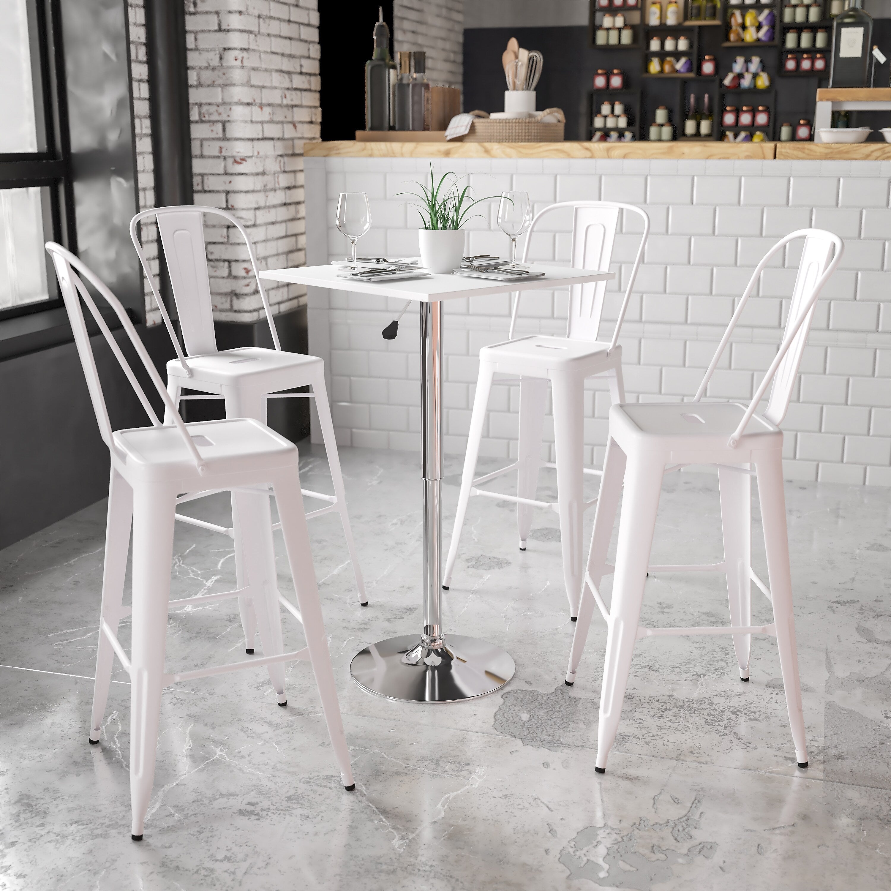 Flash Furniture 23.75'' Square Adjustable-Height White Wood Table