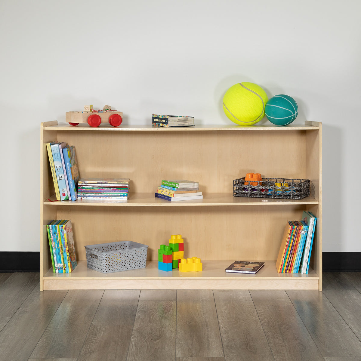 Flash Furniture 30"H x 48"L Wooden 2 Section School Classroom Storage Cabinet, Natural