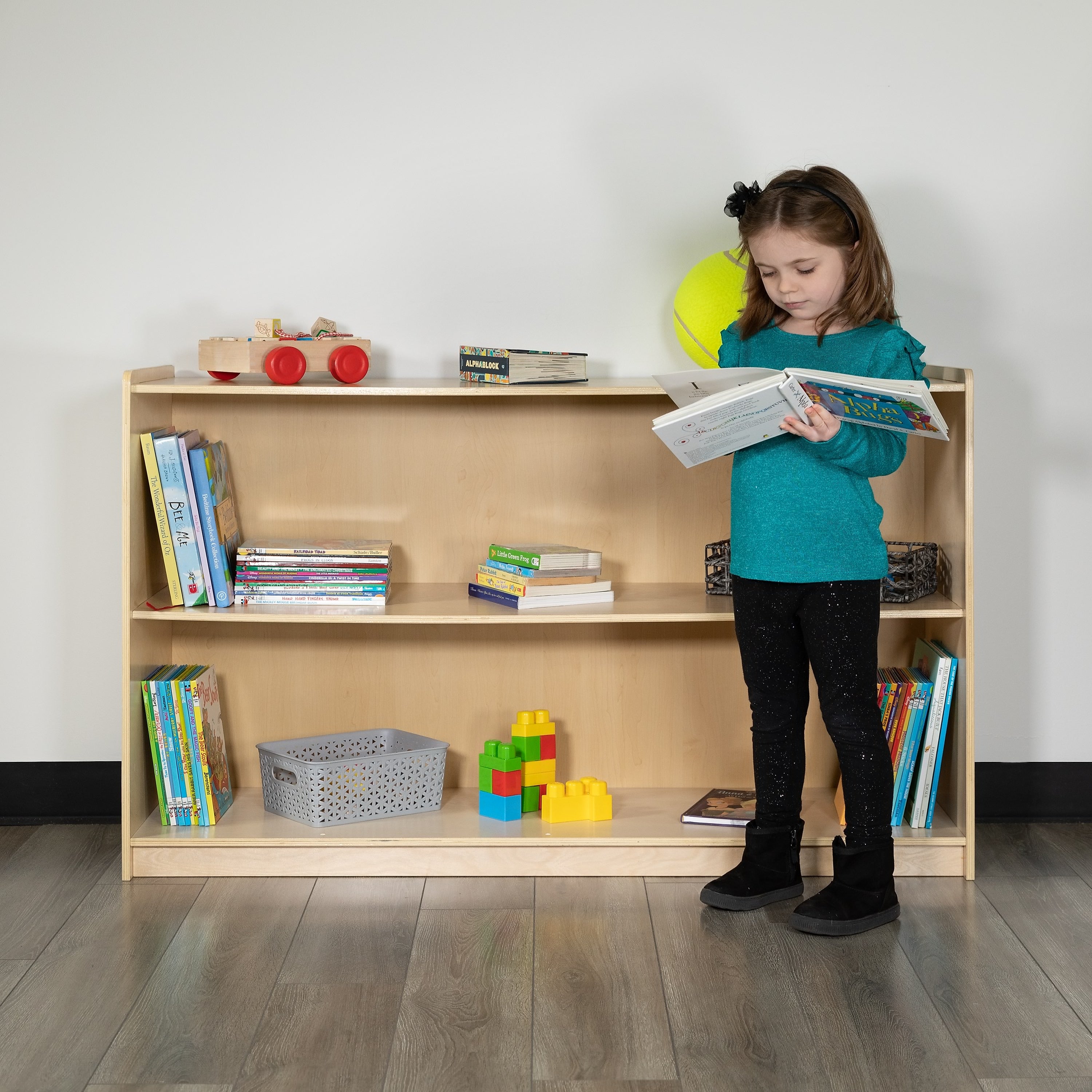 Flash Furniture 30"H x 48"L Wooden 2 Section School Classroom Storage Cabinet, Natural