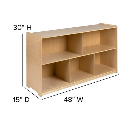 Flash Furniture 30"H x 48"L Wooden 5 Section School Classroom Storage Cabinet, Natural