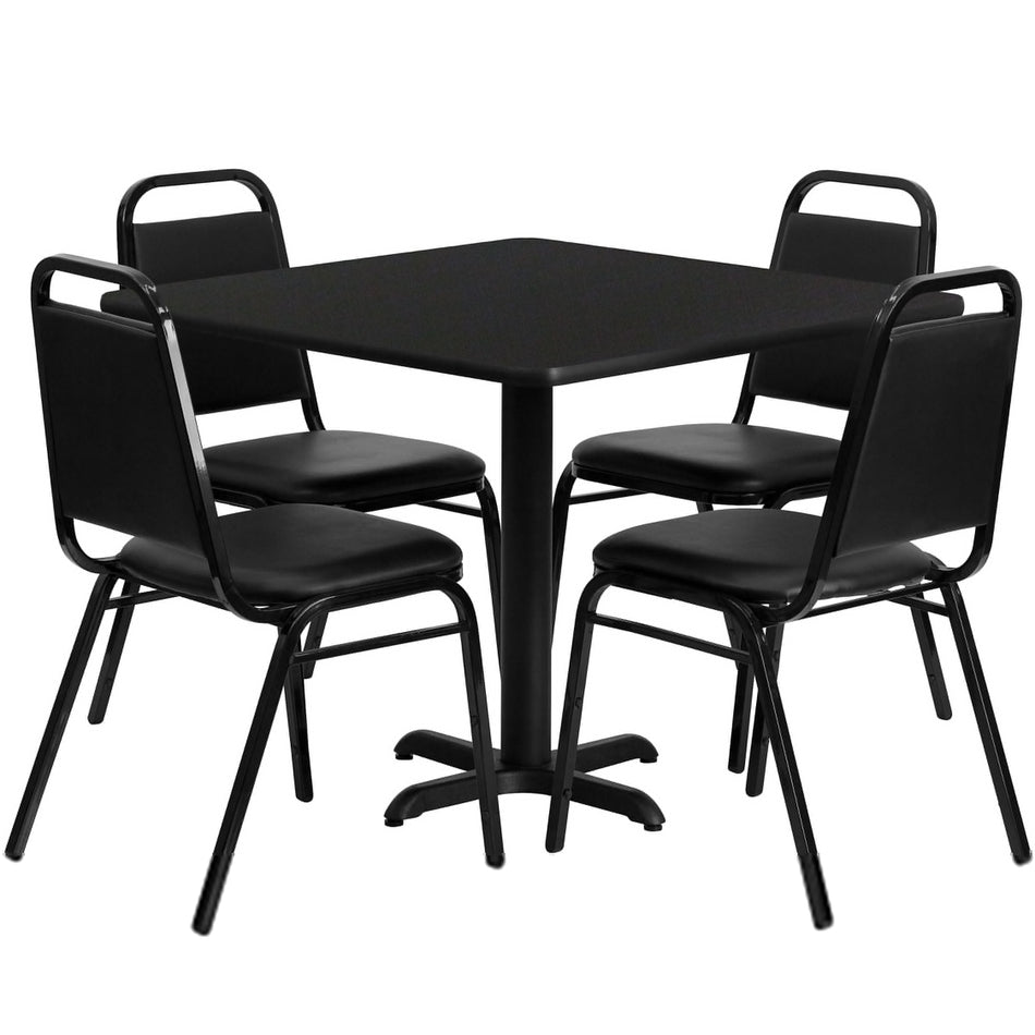 Flash Furniture 36'' Square Laminate Table Set W/4 Trapezoidal Back Banquet X-Base Chairs