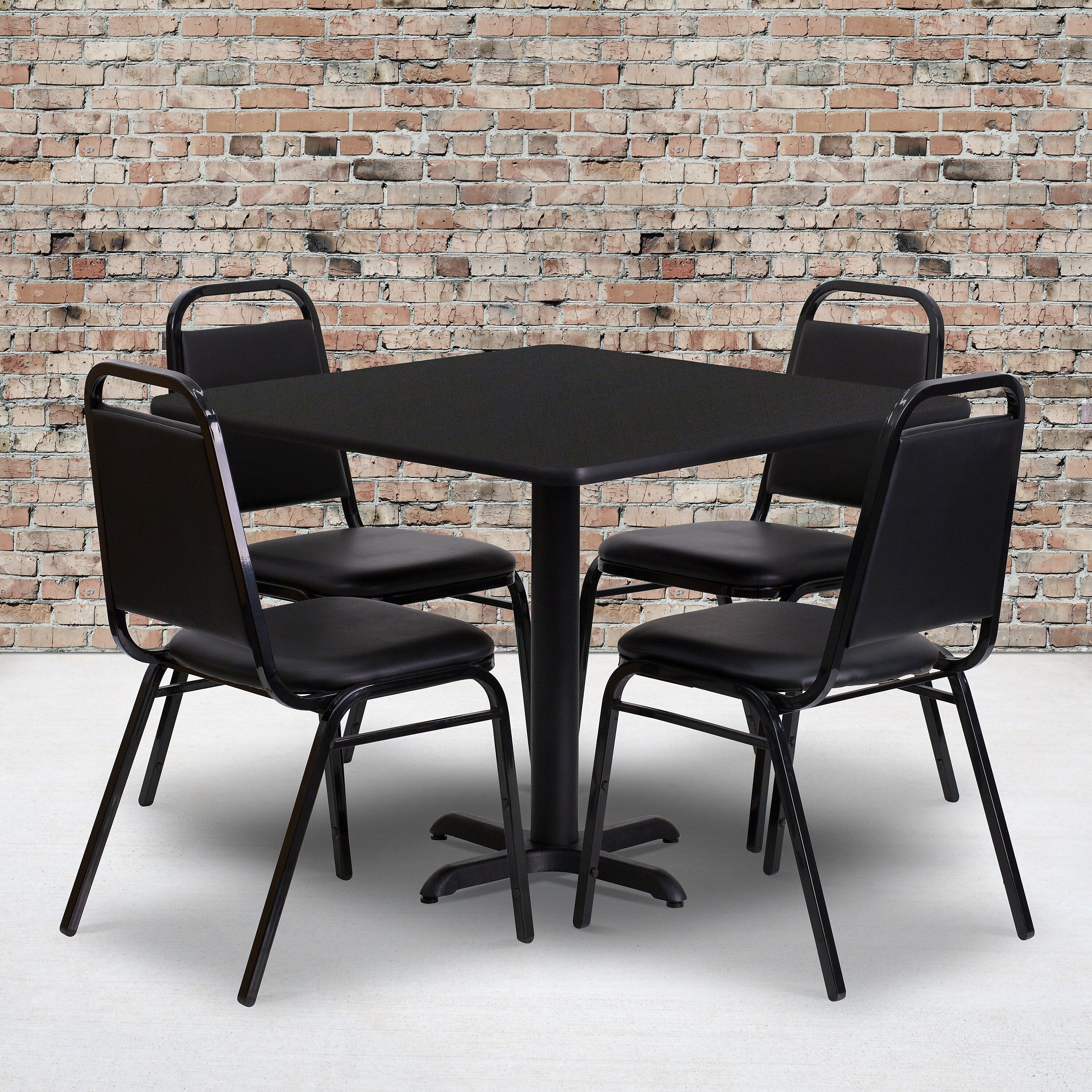 Flash Furniture 36'' Square Laminate Table Set W/4 Trapezoidal Back Banquet X-Base Chairs