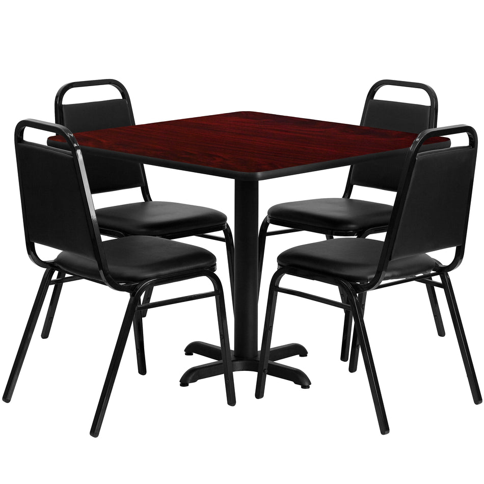 Flash Furniture 36'' Square Table Set W/4 Trapezoidal Back Banquet X-Base Chairs