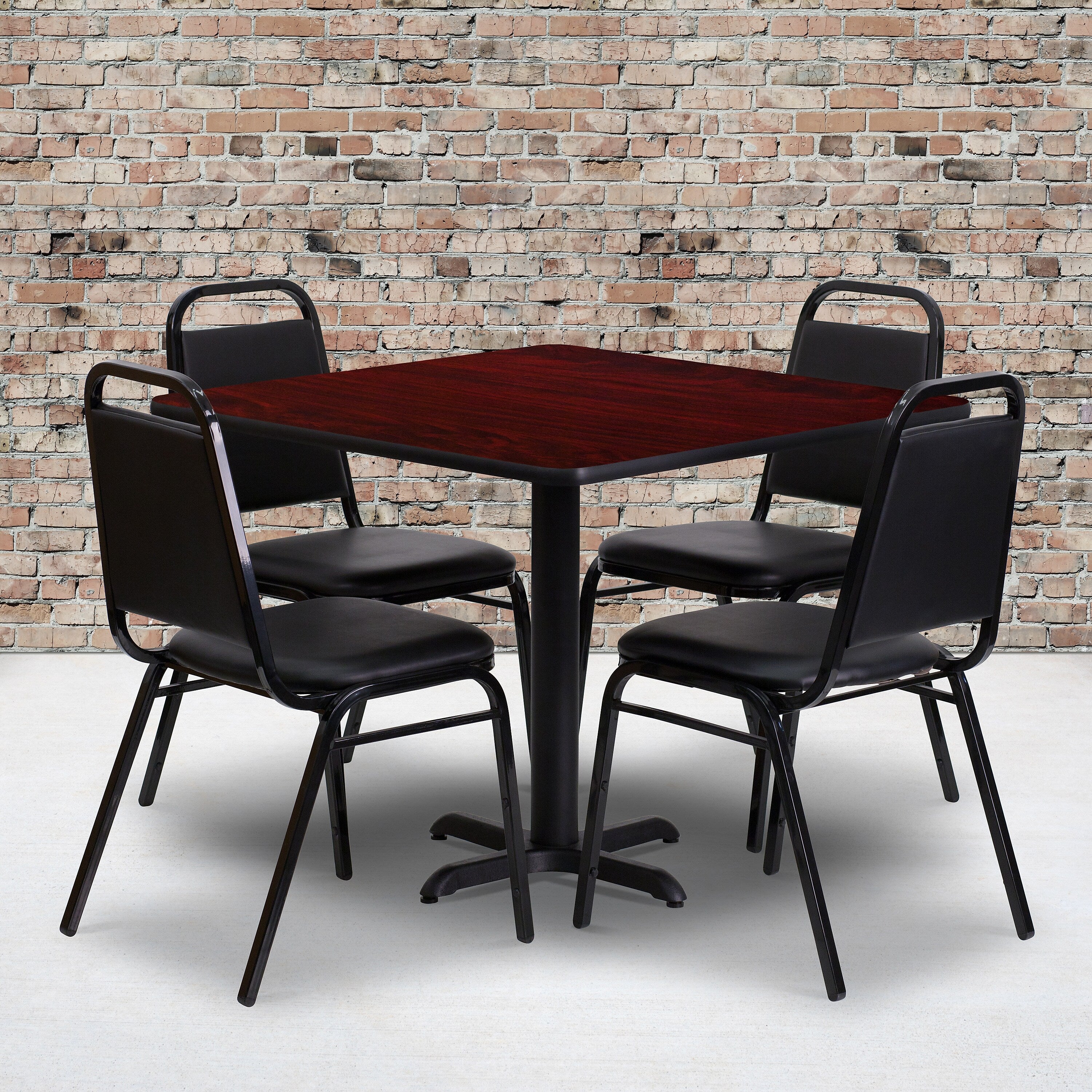 Flash Furniture 36'' Square Table Set W/4 Trapezoidal Back Banquet X-Base Chairs