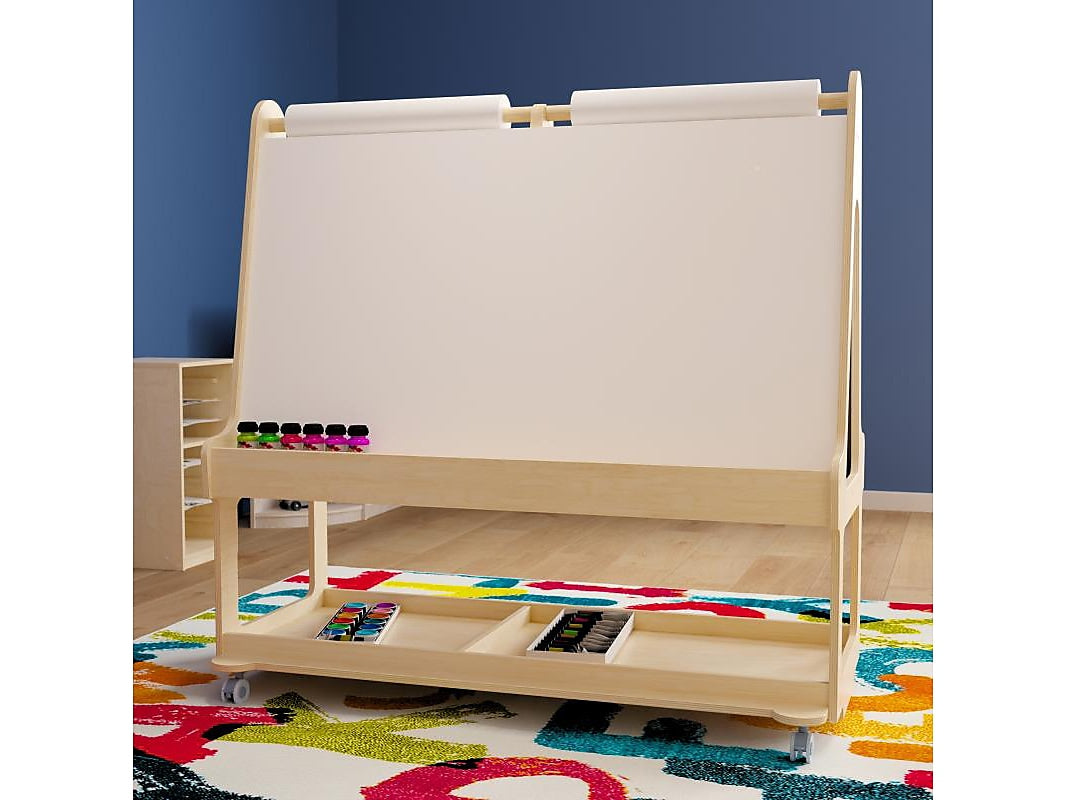 Flash Furniture Bright Beginnings 4-Person Art Station, 48", Natural Birch Plywood