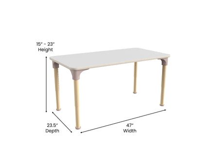 Flash Furniture Bright Beginnings Hercules Rectangular Table, 47" x 24", Height Adjustable, White/Beech