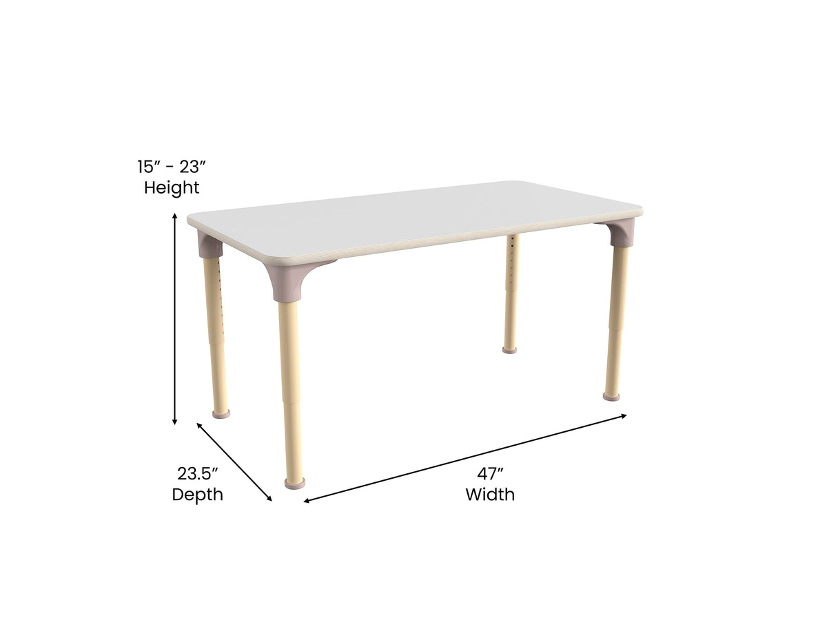 Flash Furniture Bright Beginnings Hercules Rectangular Table, 47" x 24", Height Adjustable, White/Beech