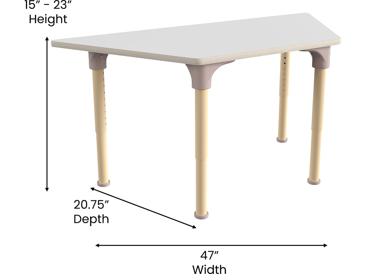 Flash Furniture Bright Beginnings Hercules Trapezoid Table, 47" x 20.75", Height Adjustable, Beech/White