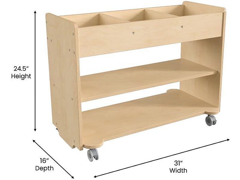 Flash Furniture Bright Beginnings Mobile 5-Section Storage Cart, 24.5"H x 31"W x 16"D, Natural Birch Plywood