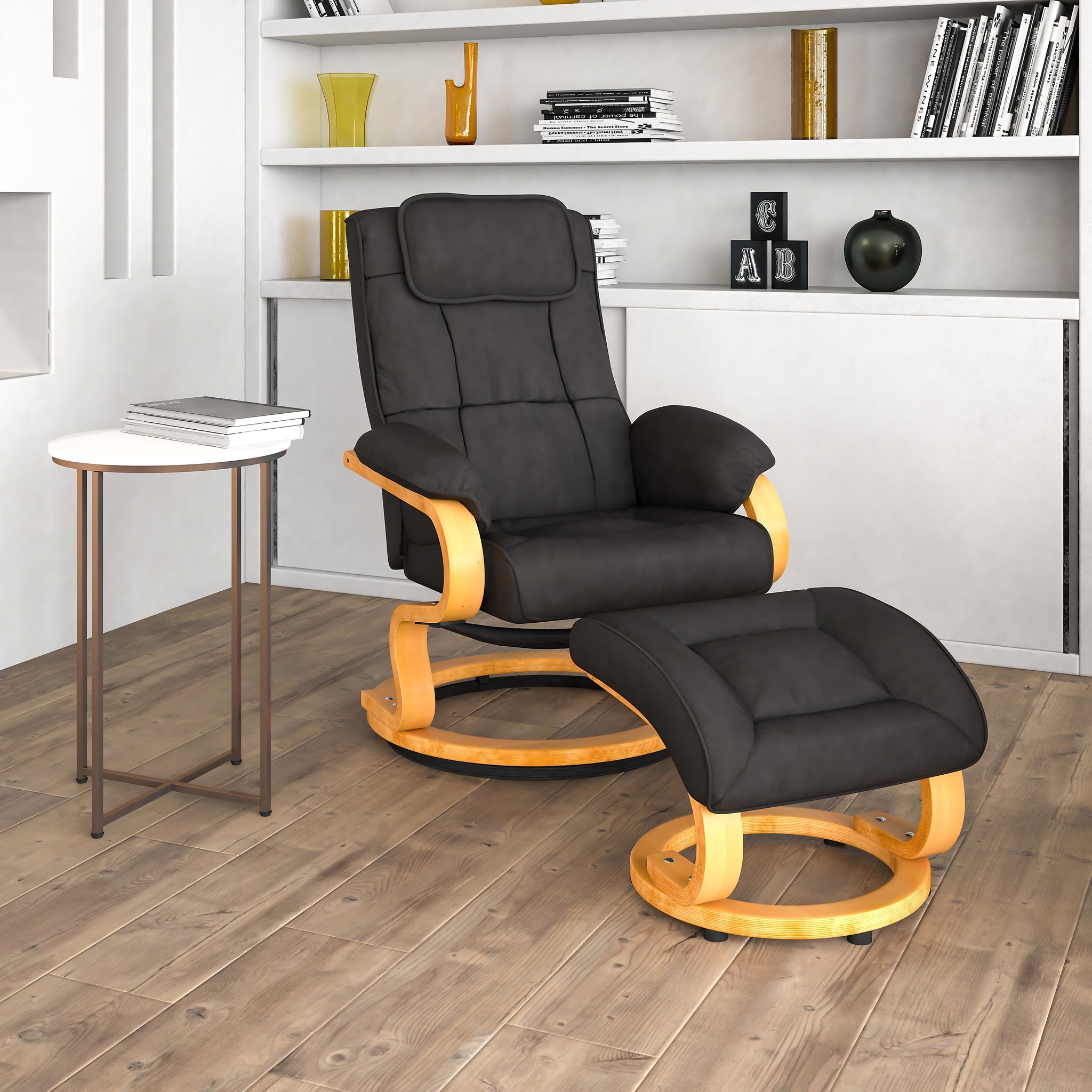 Flash Furniture Contemporary Leather Recliner and Ottoman, Black
