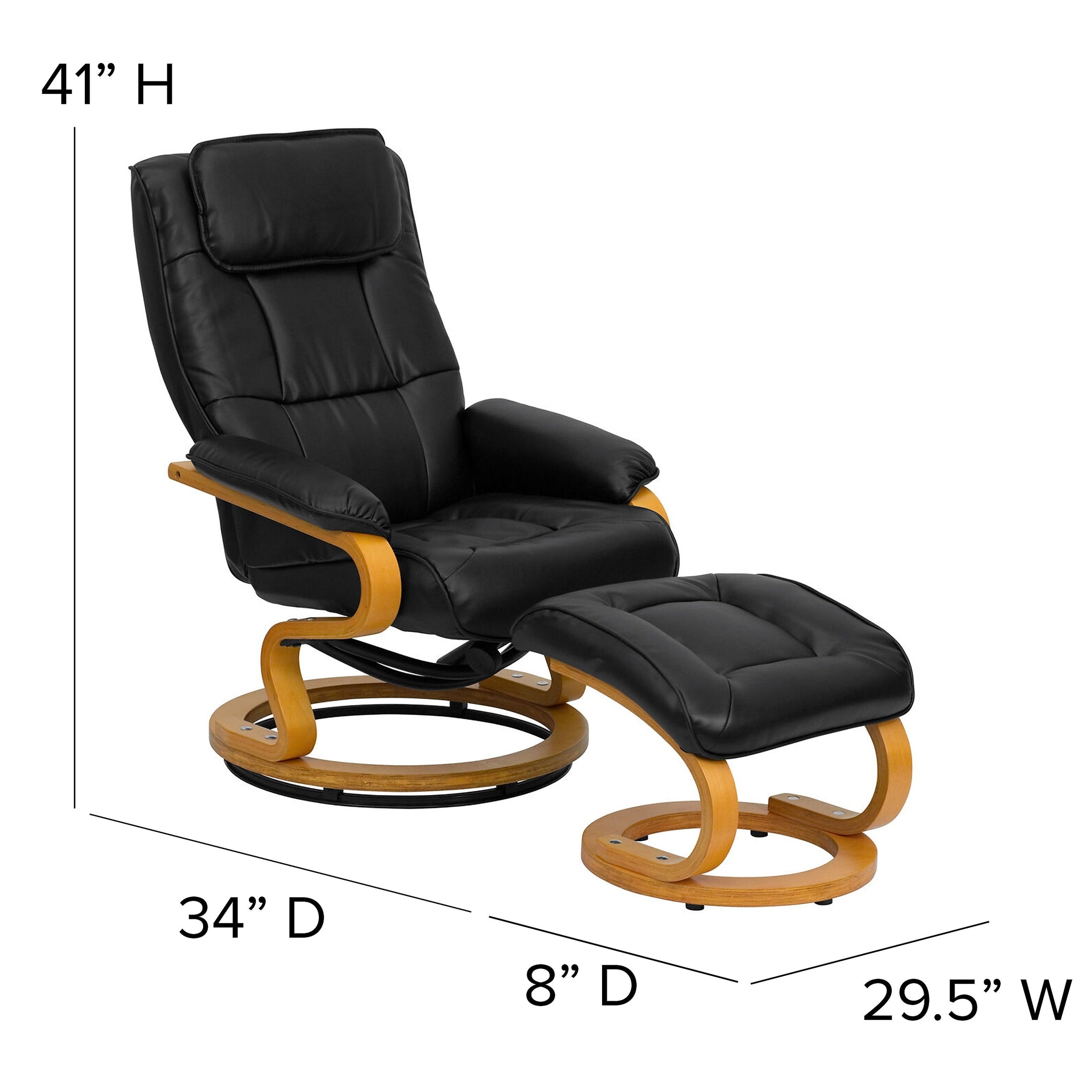 Flash Furniture Contemporary Leather Recliner and Ottoman, Black
