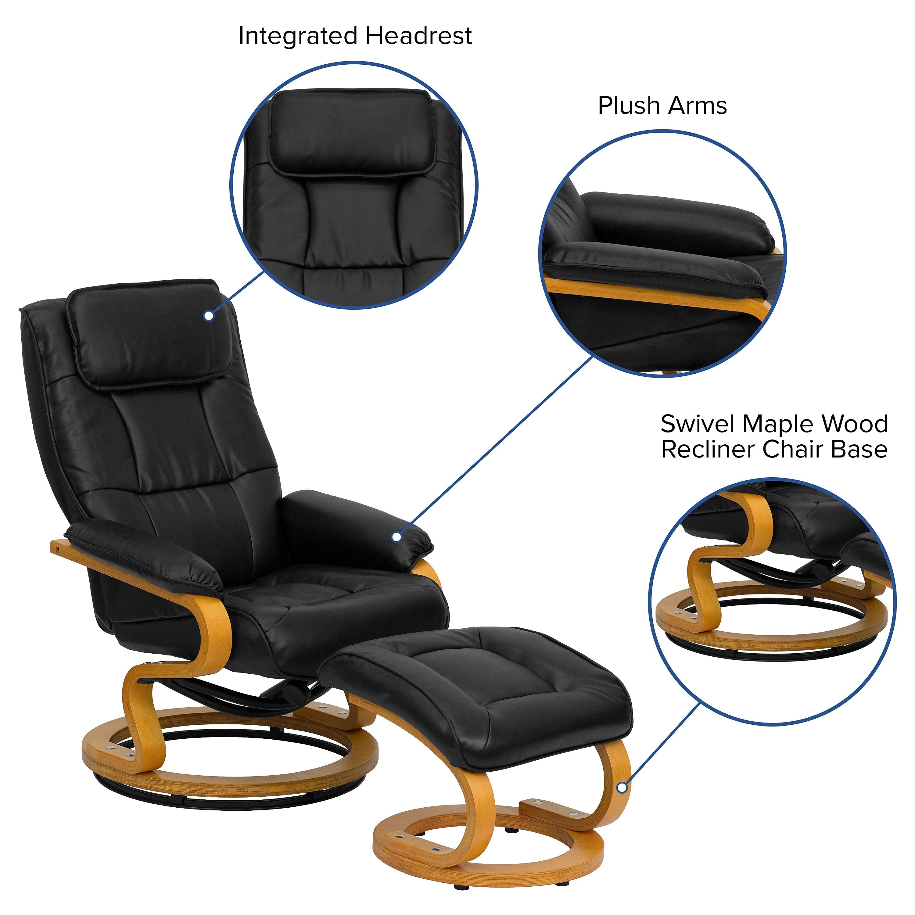 Flash Furniture Contemporary Leather Recliner and Ottoman, Black