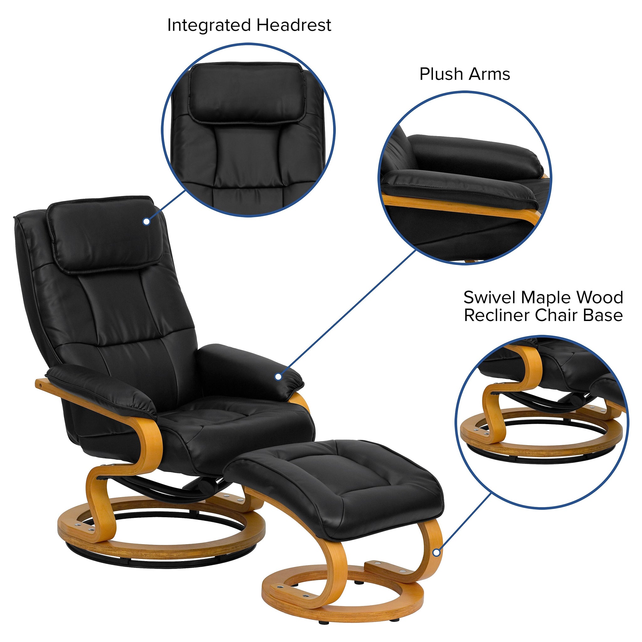 Flash Furniture Contemporary Leather Recliner and Ottoman, Black