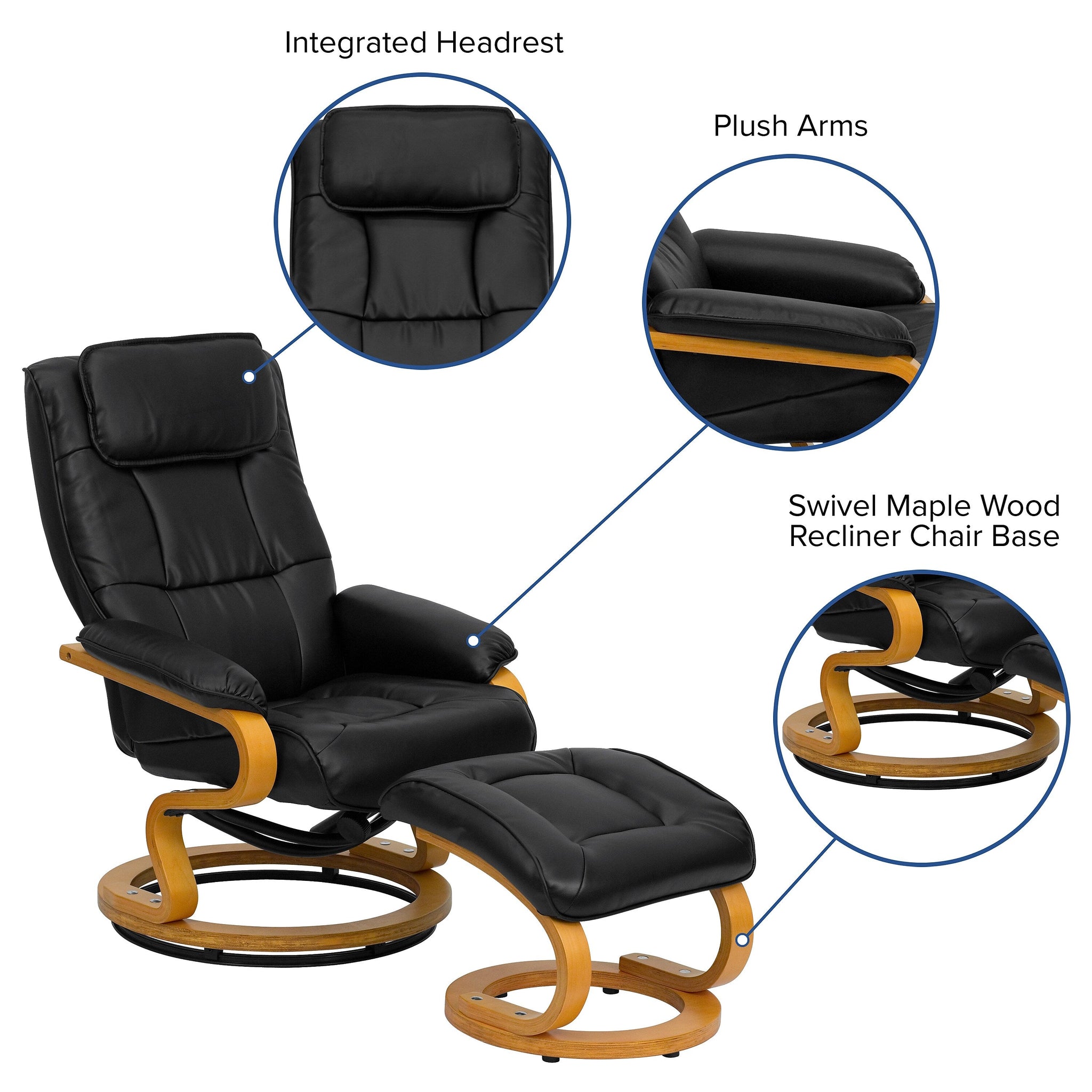 Flash Furniture Contemporary Leather Recliner and Ottoman, Black