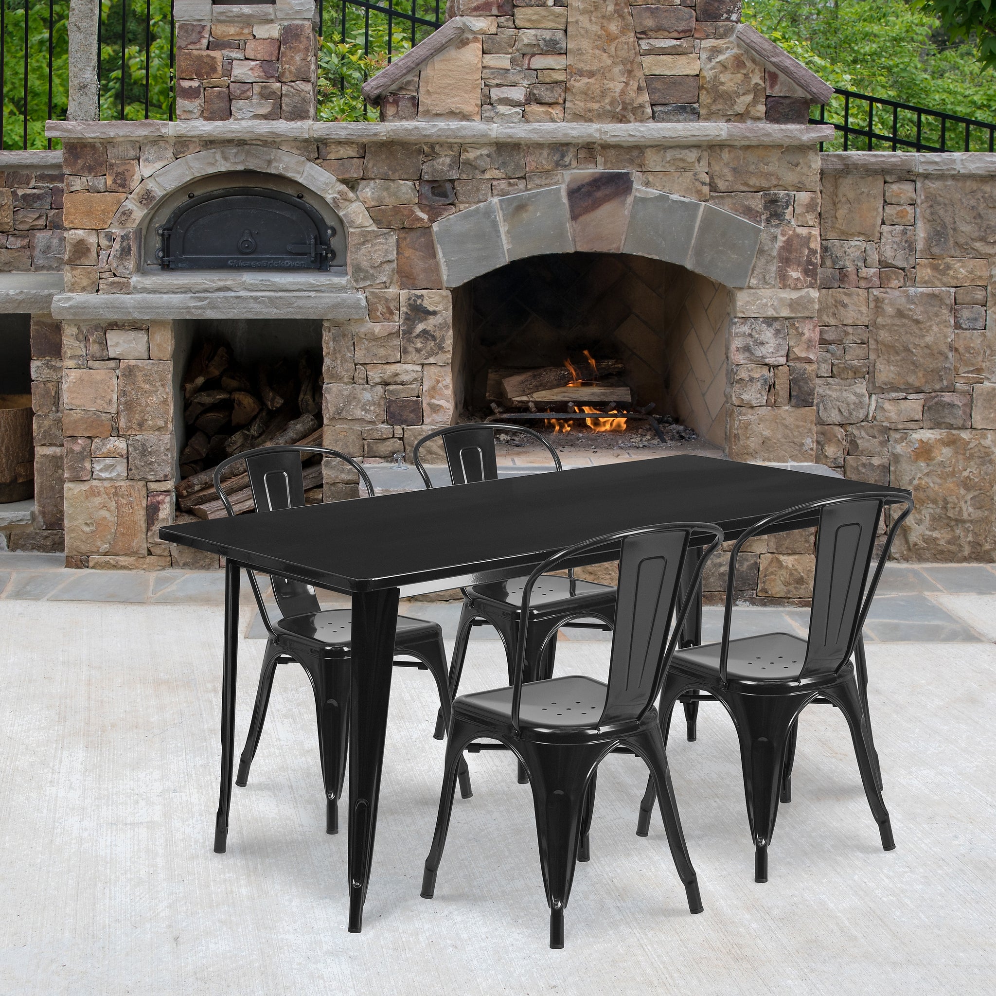 Flash Furniture Darcy Indoor-Outdoor Table Set with 4 Stack Chairs, 63